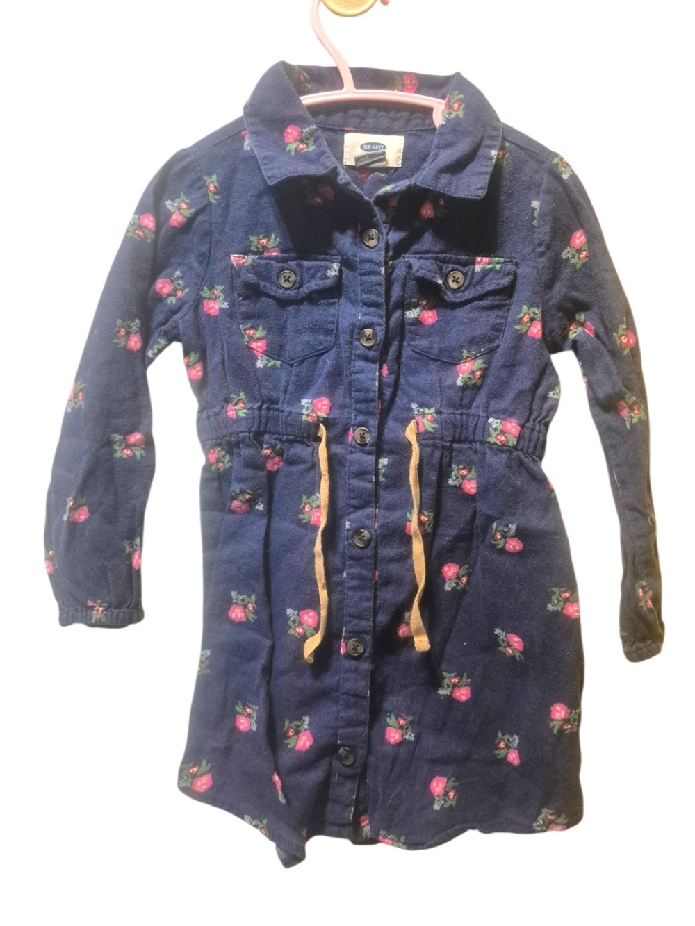 Old Navy Navy Floral Button-Front Jean Jacket Dress